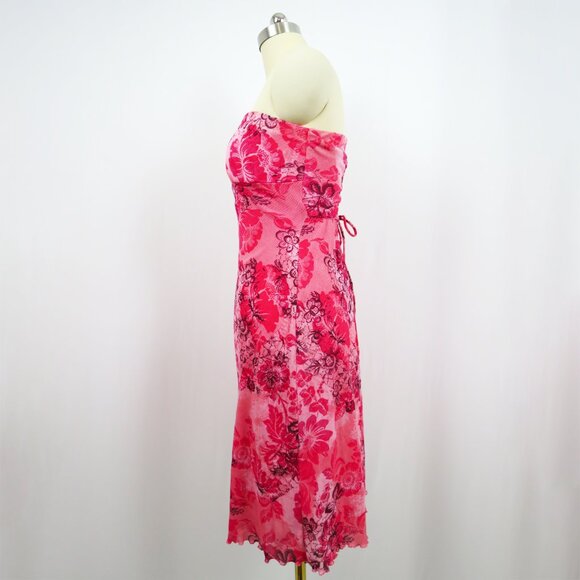 Zinc Strapless Pink Floral Print Dress Tulle Corset Back Flutter Hem M - Picture 3 of 14